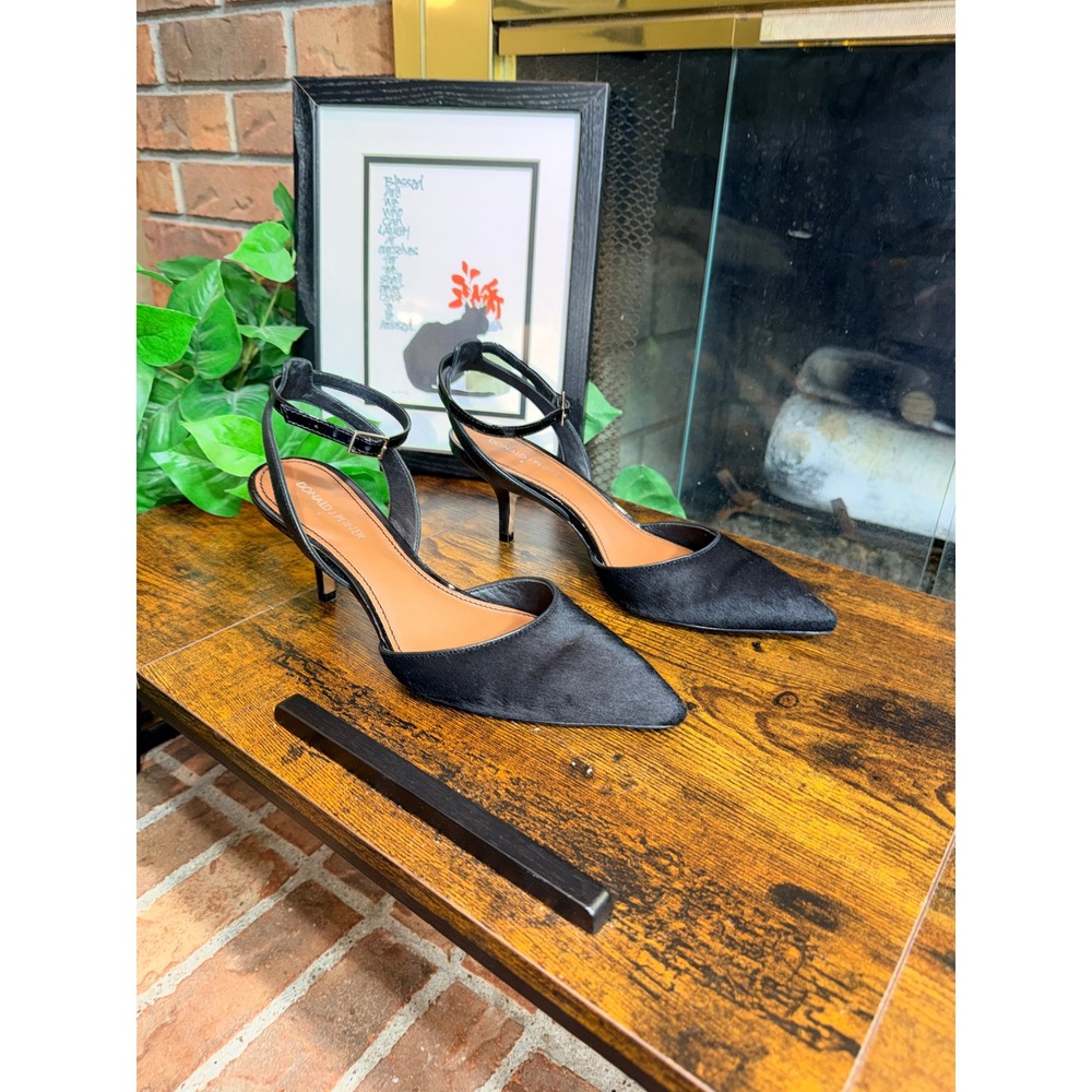 Donald J Pliner D'Orsay Pumps Women Black Calf Hair Kitten Heel Ankle Strap 8.5M